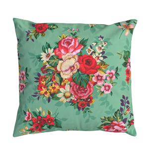 Housse de coussin velours fleuri vert 45x45 cm