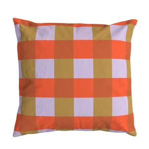 Housse de coussin velours motif carreaux orange 45x45 cm