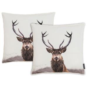 Housses de coussin cerf, polyester, verso peluche  - Lot de…