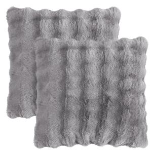 Housses de coussin imitation fourrure à relief gris 45x45-l…