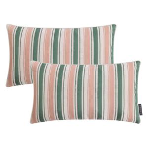 Housses de coussin rayées roses vert 40x60 - Lot de 2
