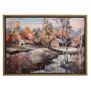 Huile campagne automnale en bois multicolore