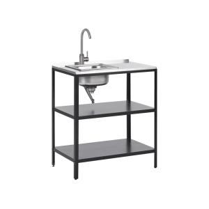 Ilot de cuisine extérieure avec évier métal noir