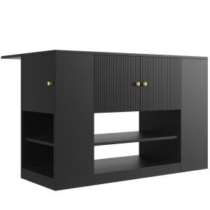 Îlot de cuisine noir motif ondulé extensible avec plateau p…