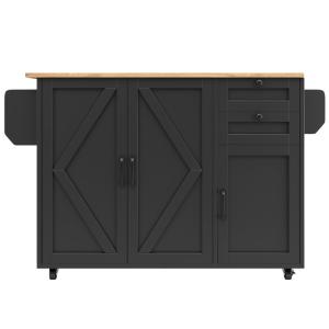 Îlot de cuisine roulante plateau pliable noir et effet bois