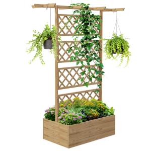Jardinière avec treillis en bois de sapin pré-huilé effet b…
