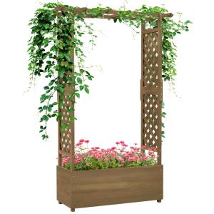 Jardinière avec treillis et arche en bois massif marron