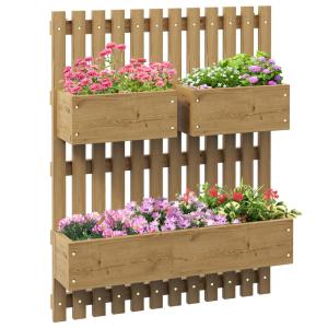 Jardinière murale 3 bacs amovibles bois massif gris