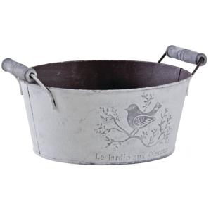 Jardinière ronde métal patiné 19 cm gris
