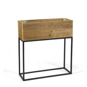 Jardinière sur pied en métal noir et bois recyclé 55x21x60,…