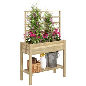 Jardinière sur pieds avec treillis en bois bois naturel