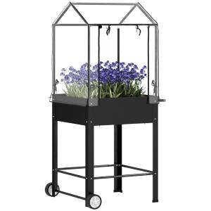 Jardinière surélevée avec roues drainage plastique noir