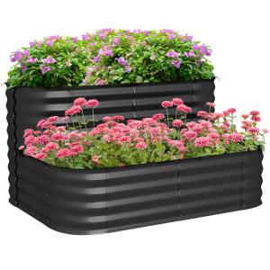 Jardinière surélevée en acier 2 étages noir