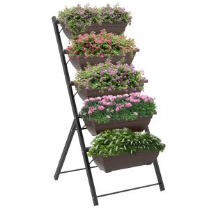 Jardinière verticale 5 bacs à fleurs acier marron