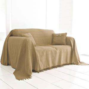 Jeté de canapé 230x250 beige ficelle en coton