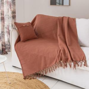 Jeté de canapé en coton marron noisette 270x250cm