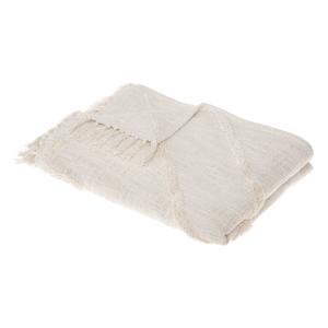 Jeté de lit à franges coton ivoire 180 x 130