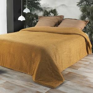Jeté de lit à petits pompons polyester cuivre 230x250 cm