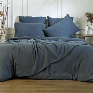 Jeté de lit gaze de coton bleu orage 270x280
