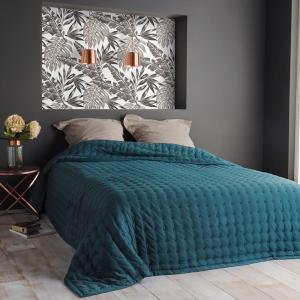 Jeté de lit matelassé et uni polyester bleu 230x250 cm