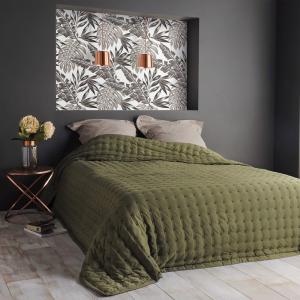 Jeté de lit matelassé et uni polyester vert foncé 250x260 c…