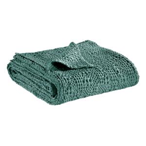 Jeté stonewashed  en coton vert de gris 180 x 260 cm