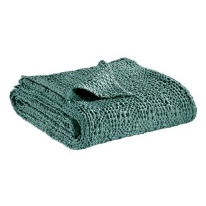 Jeté stonewashed  en coton vert de gris 240 x 260 cm