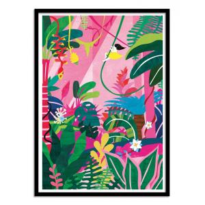 JUNGLE - Affiche d'art avec Cadre bois noir - 30 x 40 cm