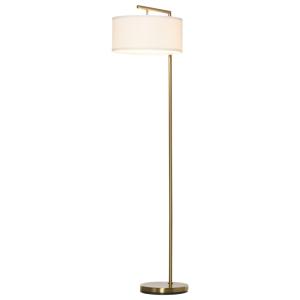 Lampadaire 153H cm abat-jour aspect lin blanc métal doré