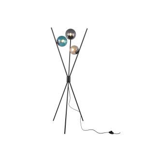 Lampadaire 3xE14 noir, ambre,turquoise et fumé
