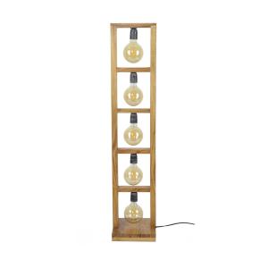 Lampadaire 5 lampes 28x28x135 cm en métal et acacia naturel
