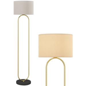Lampadaire abat-jour en lin interrupteur à pied doré et noi…