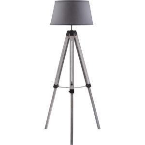 Lampadaire abat jour tissu gris et pieds bois