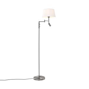 Lampadaire acier avec abat-jour blanc et liseuse orientable