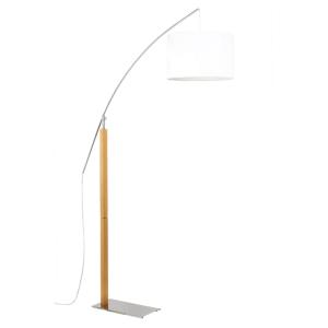 Lampadaire avec bras chromé métal/bois marron clair 190 cm
