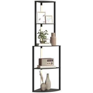 Lampadaire avec étagères d'angle MDF et plastique noir