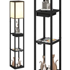 Lampadaire avec étagères port USB A C interrupteur à pied n…
