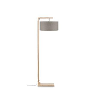 Lampadaire bambou abat-jour lin lin foncé, h. 174cm