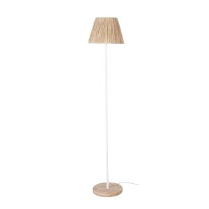 Lampadaire base en bois et métal abat-jour en raphia beige…