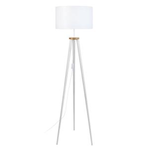 Lampadaire   bois     blanc abat-jour tissu blanc
