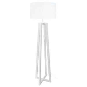 Lampadaire bois blanc et  métal abat-jour tissu blanc