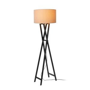Lampadaire bois et lin noir