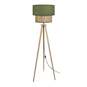 Lampadaire bois foncé abat-jour tissu vert