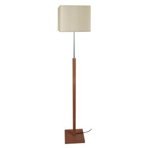 Lampadaire  bois foncé métal abat-jour tissu crème