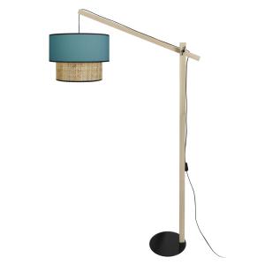 Lampadaire bois H190cm naturel;Abat-jour: bleu