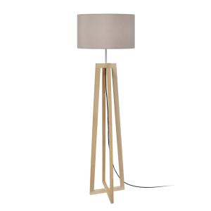 Lampadaire bois,métal H150cm taupe ;Abat-jour: taupe