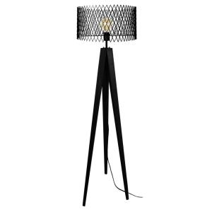 Lampadaire bois,métal H160cm  noir ;Abat-jour: noir