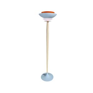 Lampadaire bois,métal H162cm Abat-jour bleu