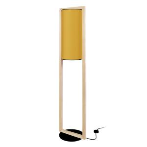 Lampadaire    bois,métal   naturel abat-jour tissu jaune