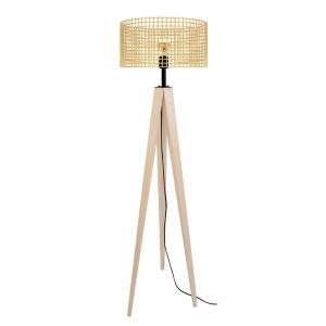 Lampadaire bois naturel abat-jour jaune